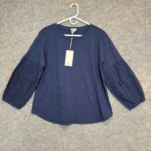 Dylan Gauze Sleeve Tee Top Womens Large Balloon Sleeves Navy Blue Los Angles NEW